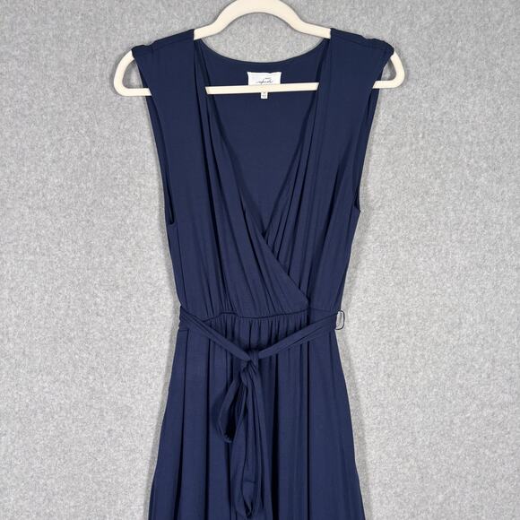 Soma Wrap Maxi Dress Medium Navy Soft Jersey Pockets Flowy Hi Lo Resort Cruise** - Picture 2 of 14